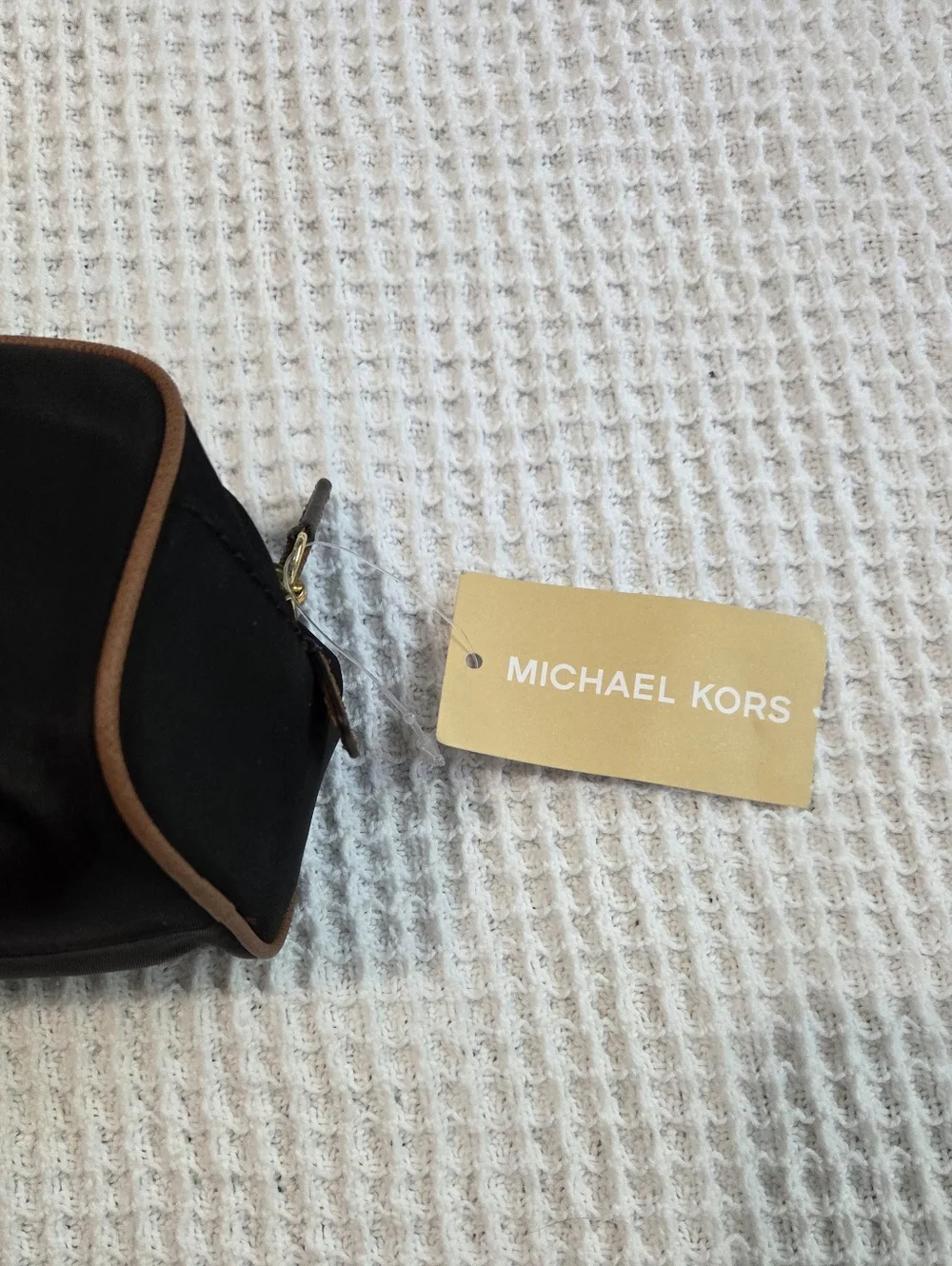 Michael Kors Black Cosmetic Case with Brown Trim and Gold Plaque